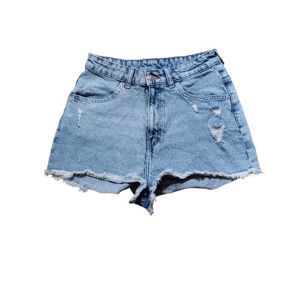 Divided H & M Distressed High Rise Blue Jean Shorts